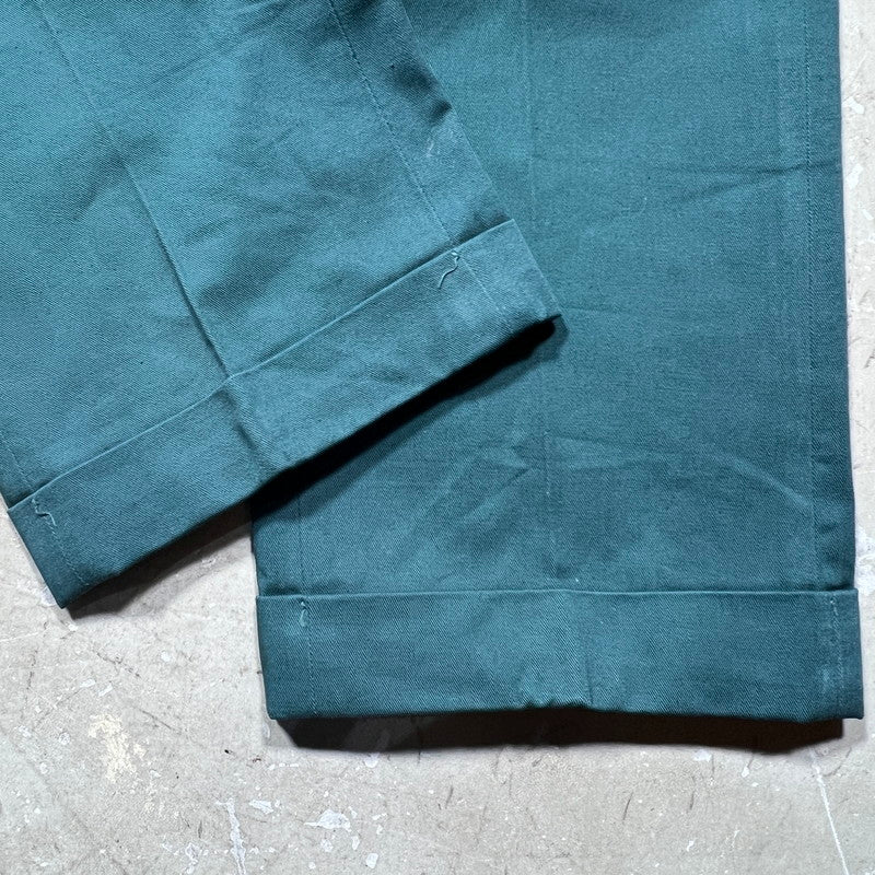 TEST 50s Cotton Twill Work Trousers Dark Green Size W29
