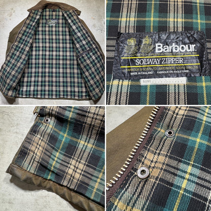 Barbour 80s Solway Zipper Oiled Jacket Olive Size C46