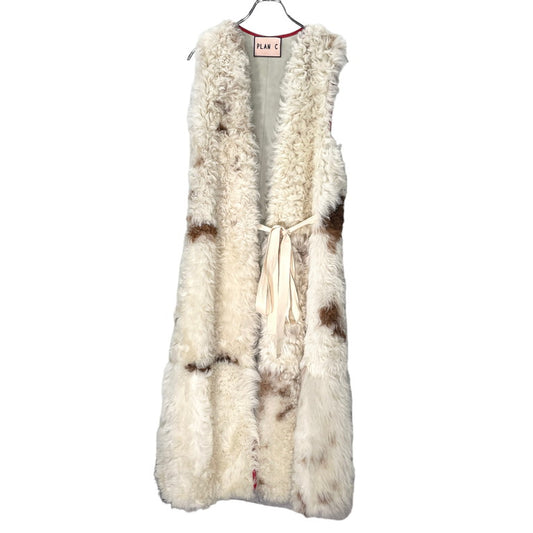 PLAN C 20AW White Shearling Mouton Long Fur Vest Size 38