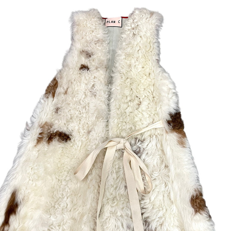 PLAN C 20AW White Shearling Mouton Long Fur Vest Size 38