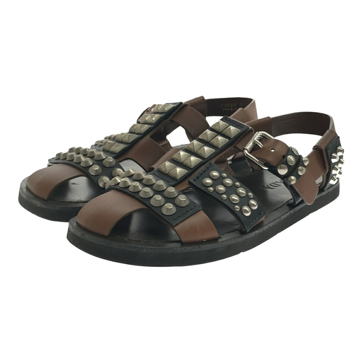 PRADA 18SS Studded Calfskin Leather Sandals Brown Size 10