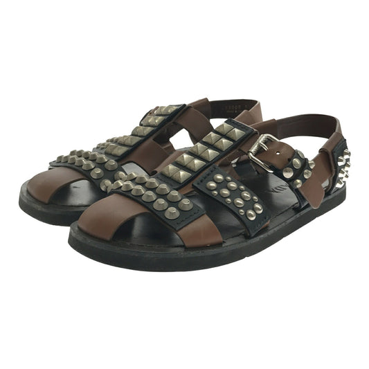PRADA 18SS Studded Calfskin Leather Sandals Brown Size 10