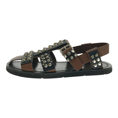 PRADA 18SS Studded Calfskin Leather Sandals Brown Size 10