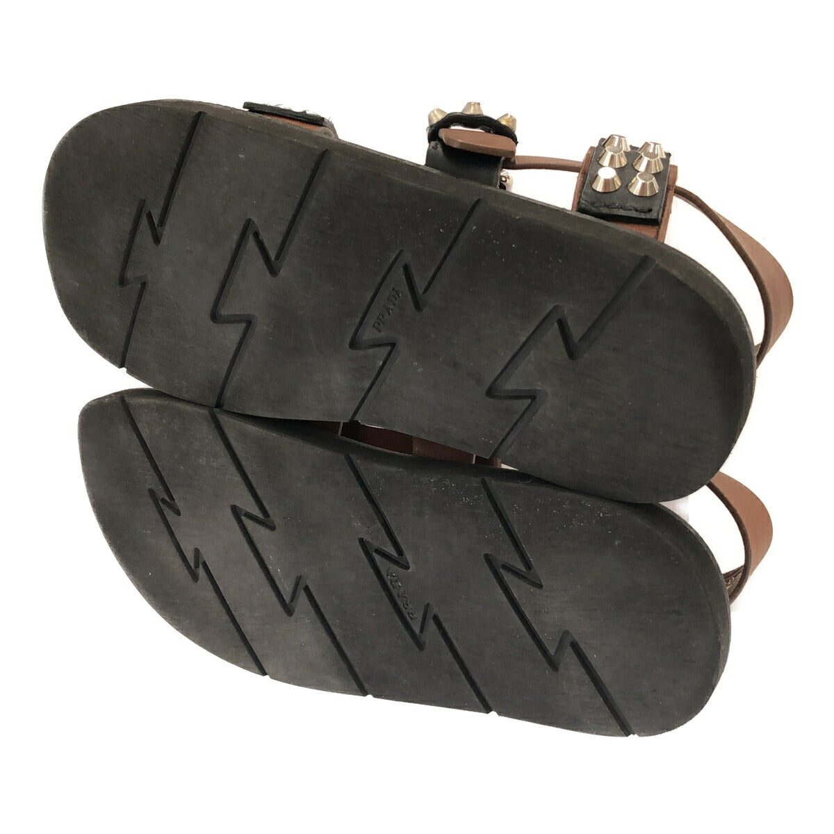 PRADA 18SS Studded Calfskin Leather Sandals Brown Size 10
