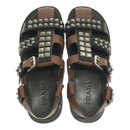 PRADA 18SS Studded Calfskin Leather Sandals Brown Size 10