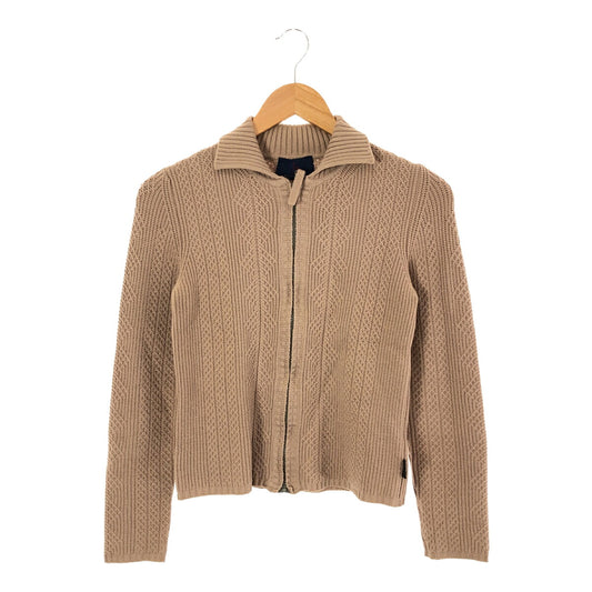 MONCLER Zip Up Thin Knit Sweater Beige