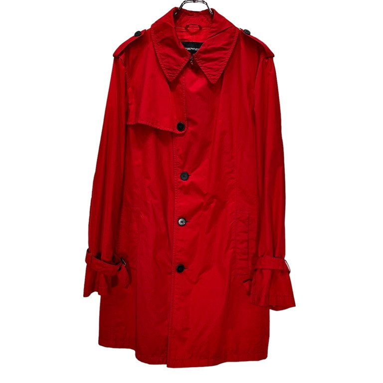 Emporio Armani Red Cotton Nylon Belted Trench Coat Size 48