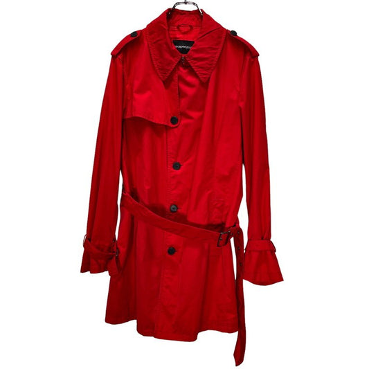 Emporio Armani Red Cotton Nylon Belted Trench Coat Size 48