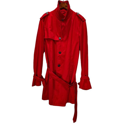 Emporio Armani Red Cotton Nylon Belted Trench Coat Size 48