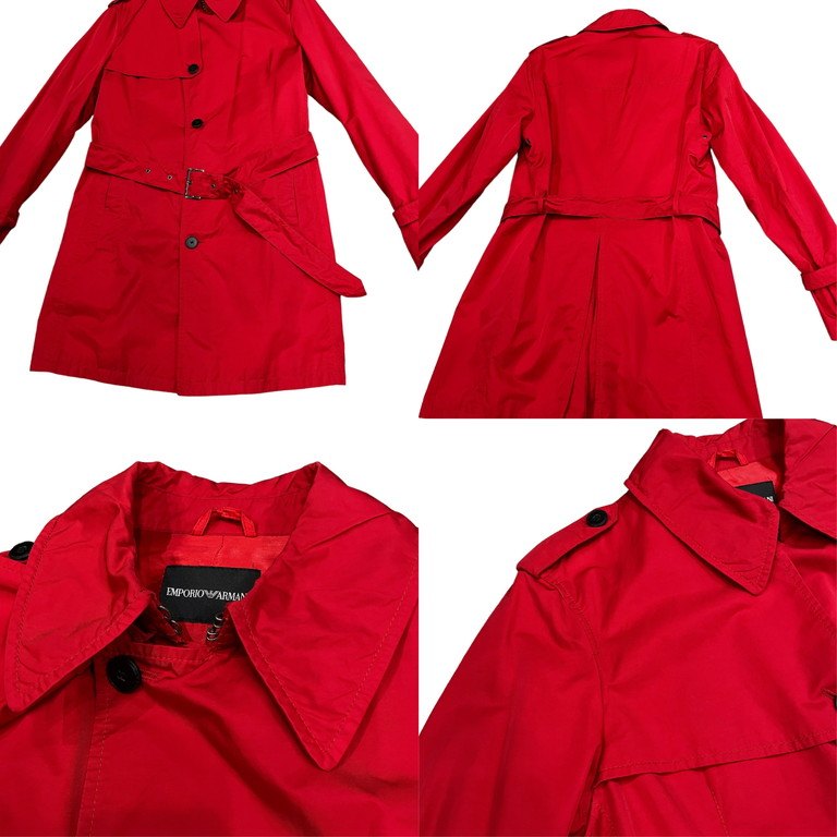 Emporio Armani Red Cotton Nylon Belted Trench Coat Size 48