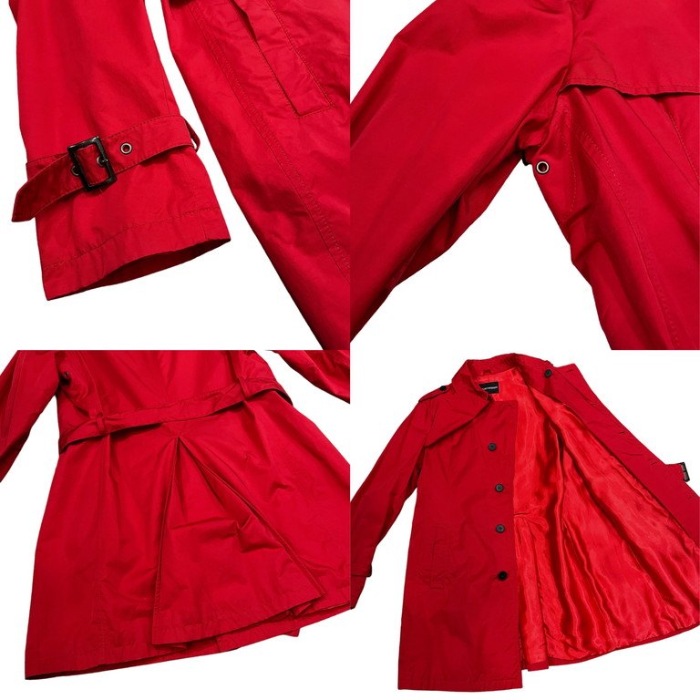 Emporio Armani Red Cotton Nylon Belted Trench Coat Size 48