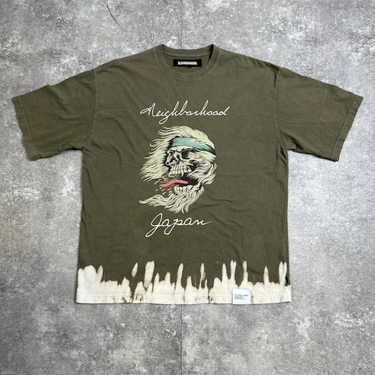 NEIGHBORHOOD Olive Savage Skull Motif T-Shirt Size L