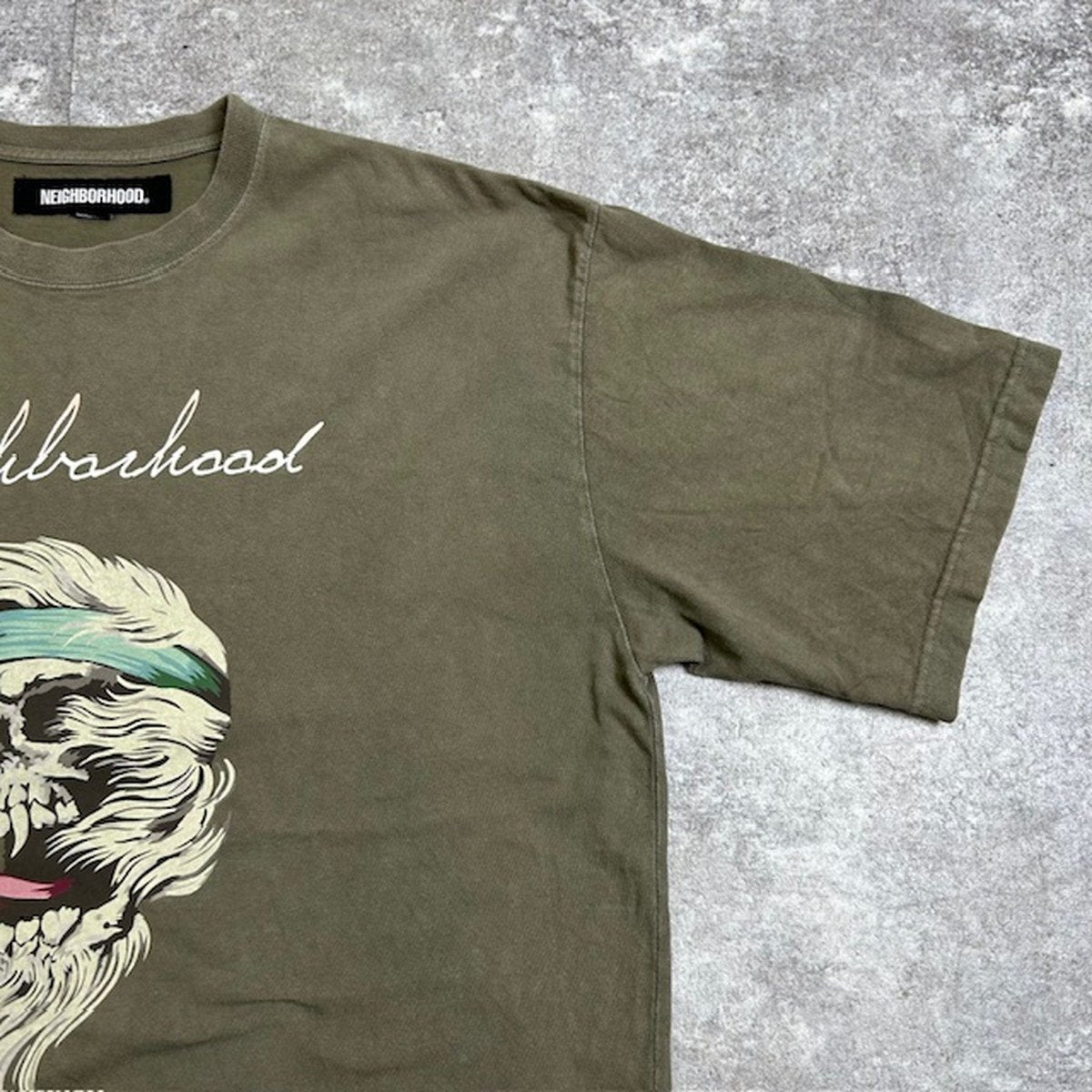 NEIGHBORHOOD Olive Savage Skull Motif T-Shirt Size L