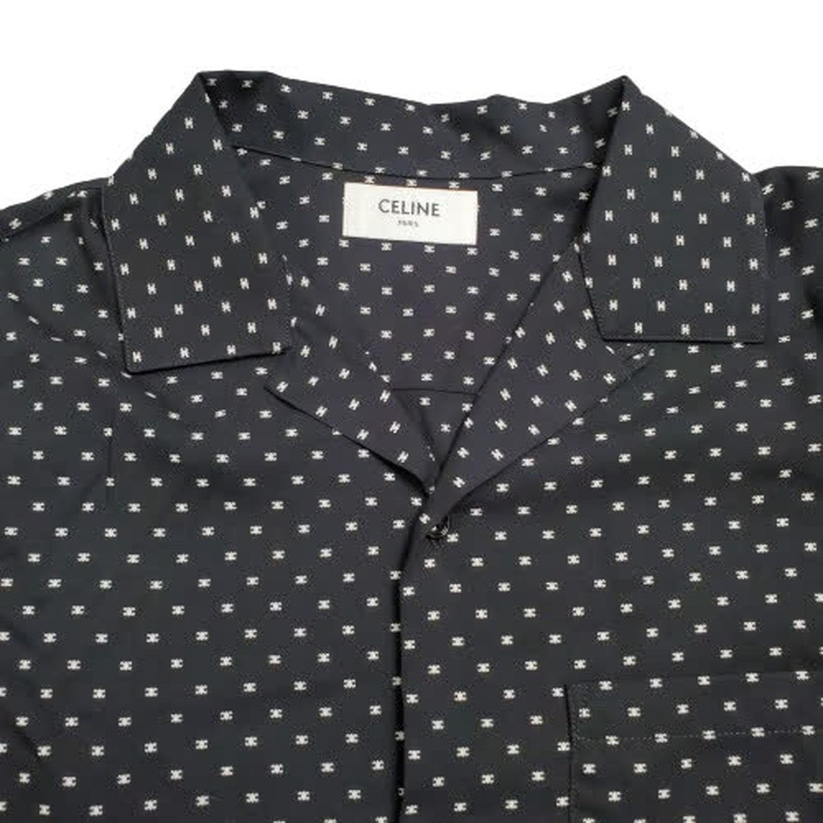 Celine 24SS Micro Triomphe Open-Collar Shirt Black Size M