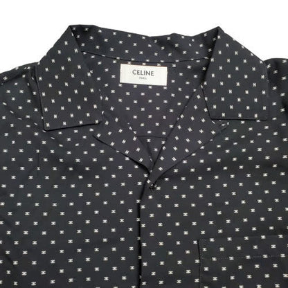 Celine 24SS Micro Triomphe Open-Collar Shirt Black Size M