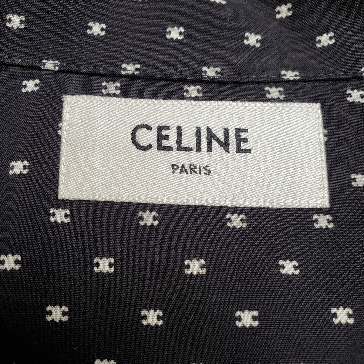Celine 24SS Micro Triomphe Open-Collar Shirt Black Size M