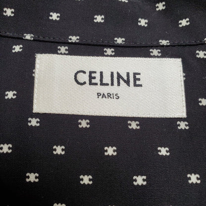Celine 24SS Micro Triomphe Open-Collar Shirt Black Size M
