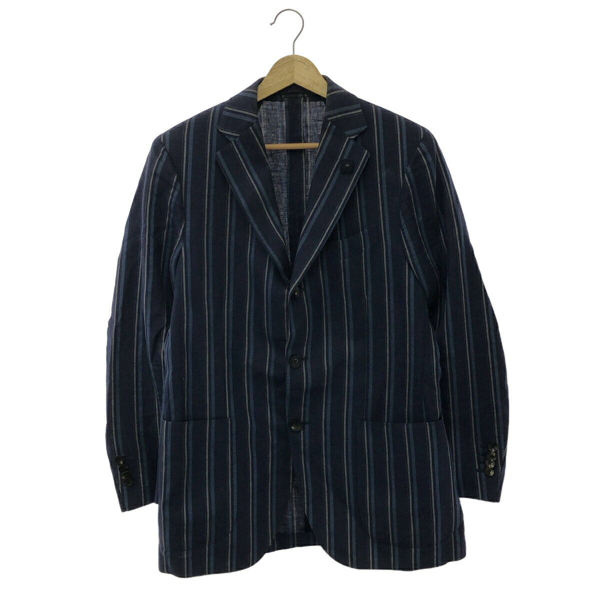 LARDINI Linen Cotton Navy Stripe Tailored Blazer Size 46