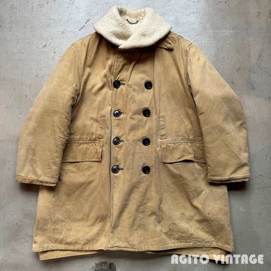 Vintage 1943 WWII Canadian Shearling Mackinaw Coat Size XL
