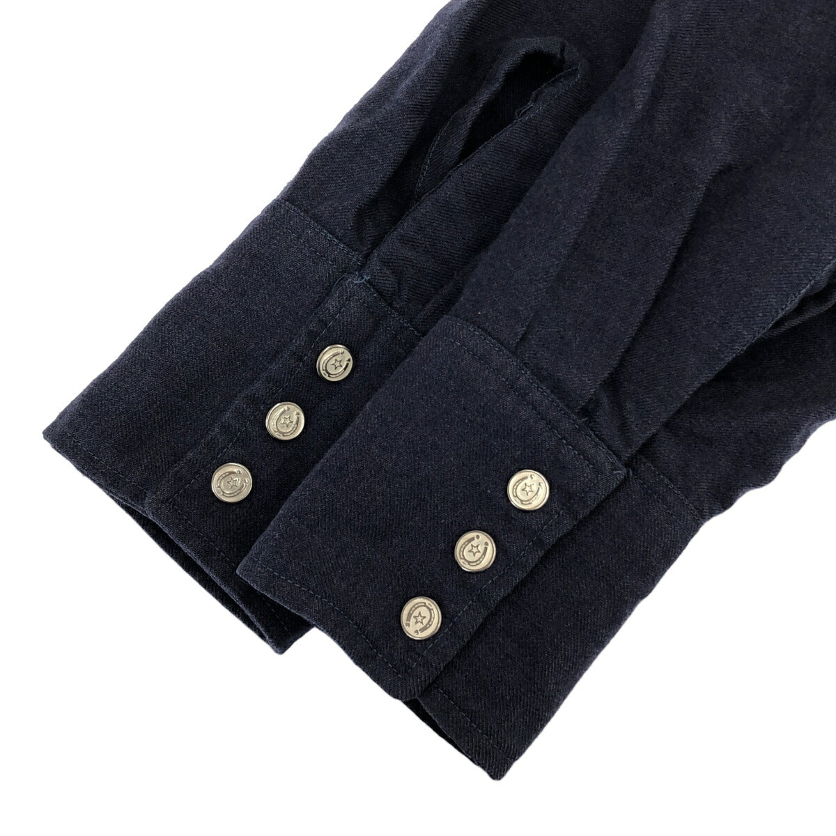 Unknown 60s Wool Western Shirt Horseshoe Button Blue Size M