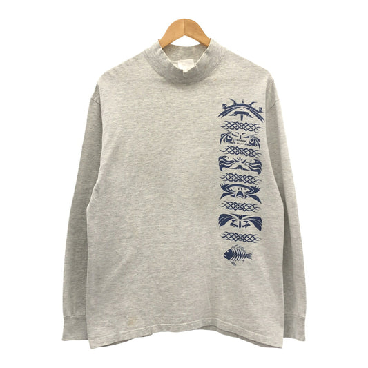 Vintage BRONZE AGE 90s Mockneck Long Sleeve Skate T-Shirt Gray Size M