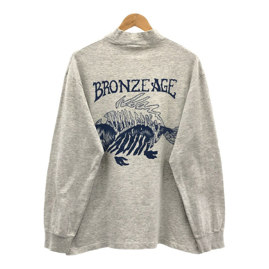 Vintage BRONZE AGE 90s Mockneck Long Sleeve Skate T-Shirt Gray Size M