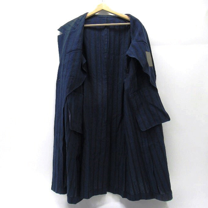 Robes&Confections Stripe Linen Single Coat Navy Size 2