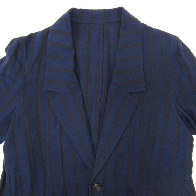 Robes&Confections Stripe Linen Single Coat Navy Size 2