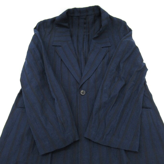 Robes&Confections Stripe Linen Single Coat Navy Size 2