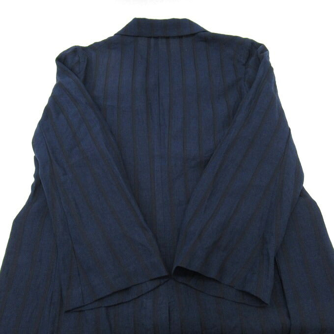 Robes&Confections Stripe Linen Single Coat Navy Size 2