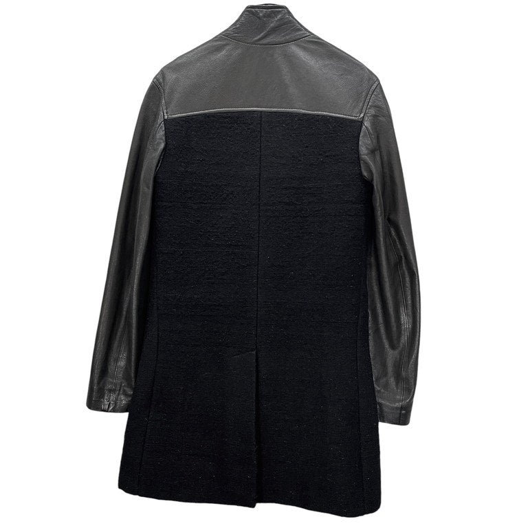 LENTRIAN Wool Tweed Lamb Leather Sleeve Coat Black Size S