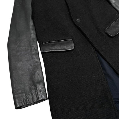 LENTRIAN Wool Tweed Lamb Leather Sleeve Coat Black Size S
