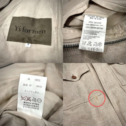 Y's for men Archive Back Shirring Linen Zip Jacket Size 3