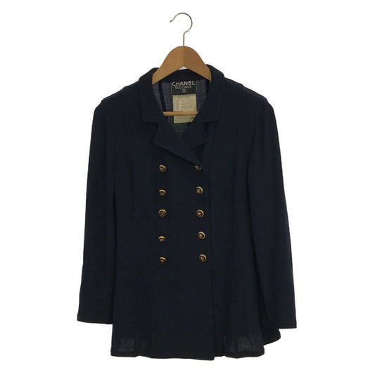 CHANEL Vintage Navy Coco Button Wool Double Jacket Size 40