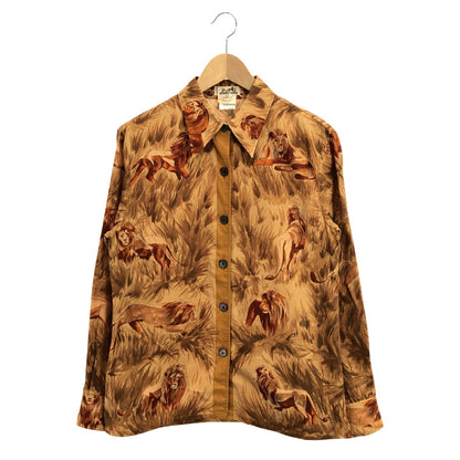 HERMES Lion Animal Print Shirt Jacket Brown Size 42