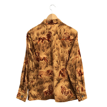 HERMES Lion Animal Print Shirt Jacket Brown Size 42