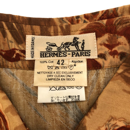 HERMES Lion Animal Print Shirt Jacket Brown Size 42