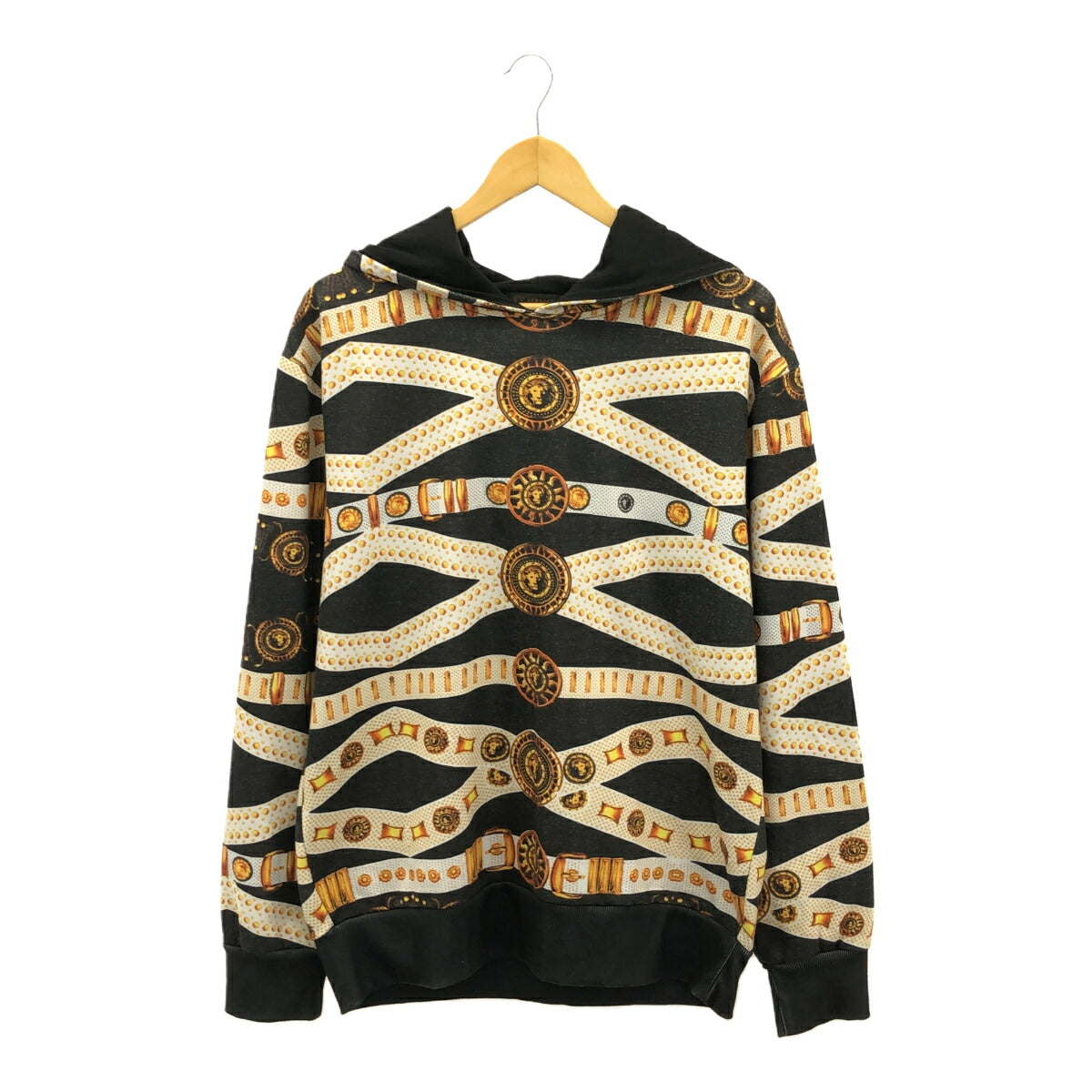 Versace Black Patterned Cotton Hoodie Size XL