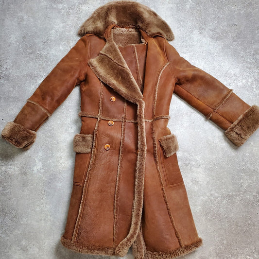 GRACE Mouton Trench Coat Brown Size XS
