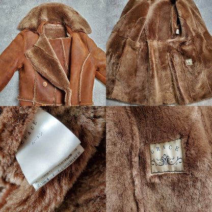 GRACE Mouton Trench Coat Brown Size XS