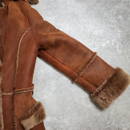 GRACE Mouton Trench Coat Brown Size XS