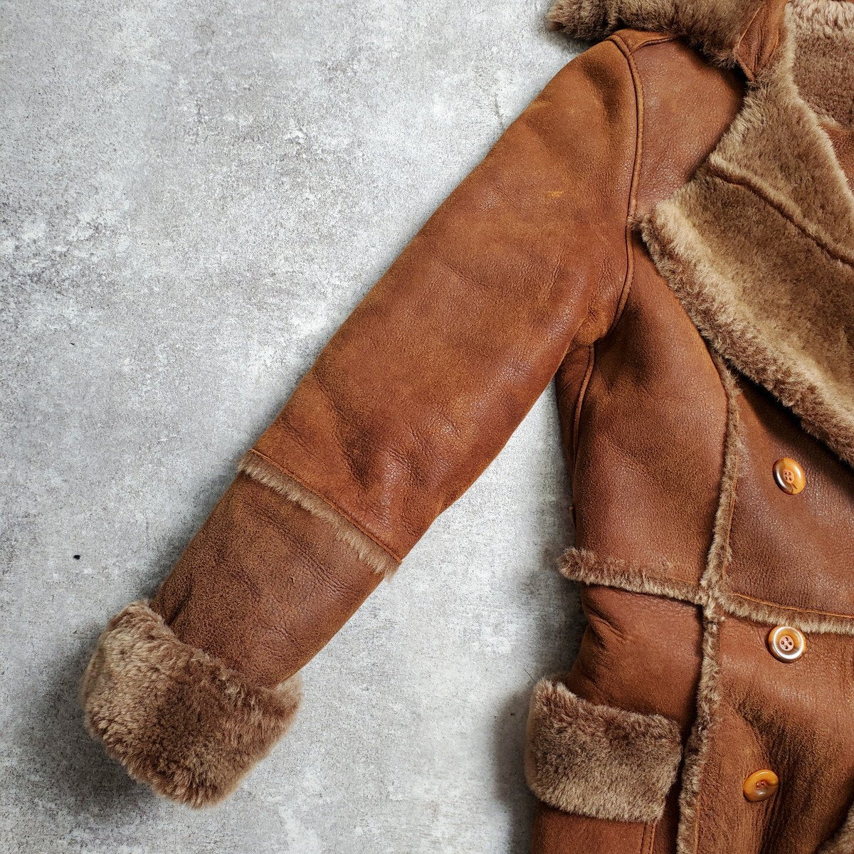 GRACE Mouton Trench Coat Brown Size XS