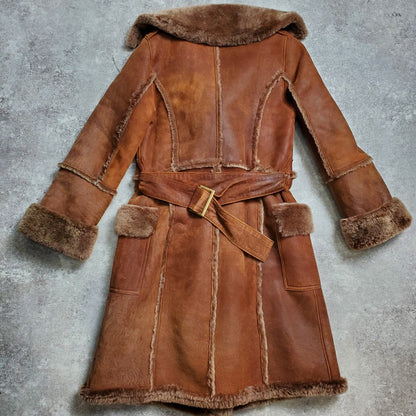 GRACE Mouton Trench Coat Brown Size XS
