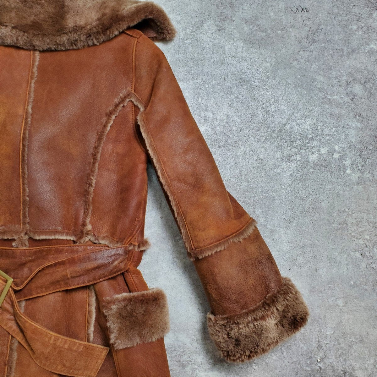 GRACE Mouton Trench Coat Brown Size XS