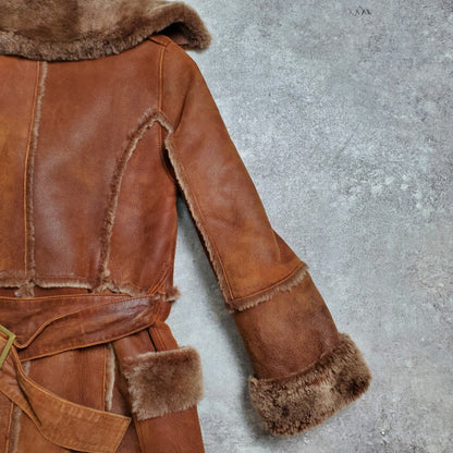 GRACE Mouton Trench Coat Brown Size XS