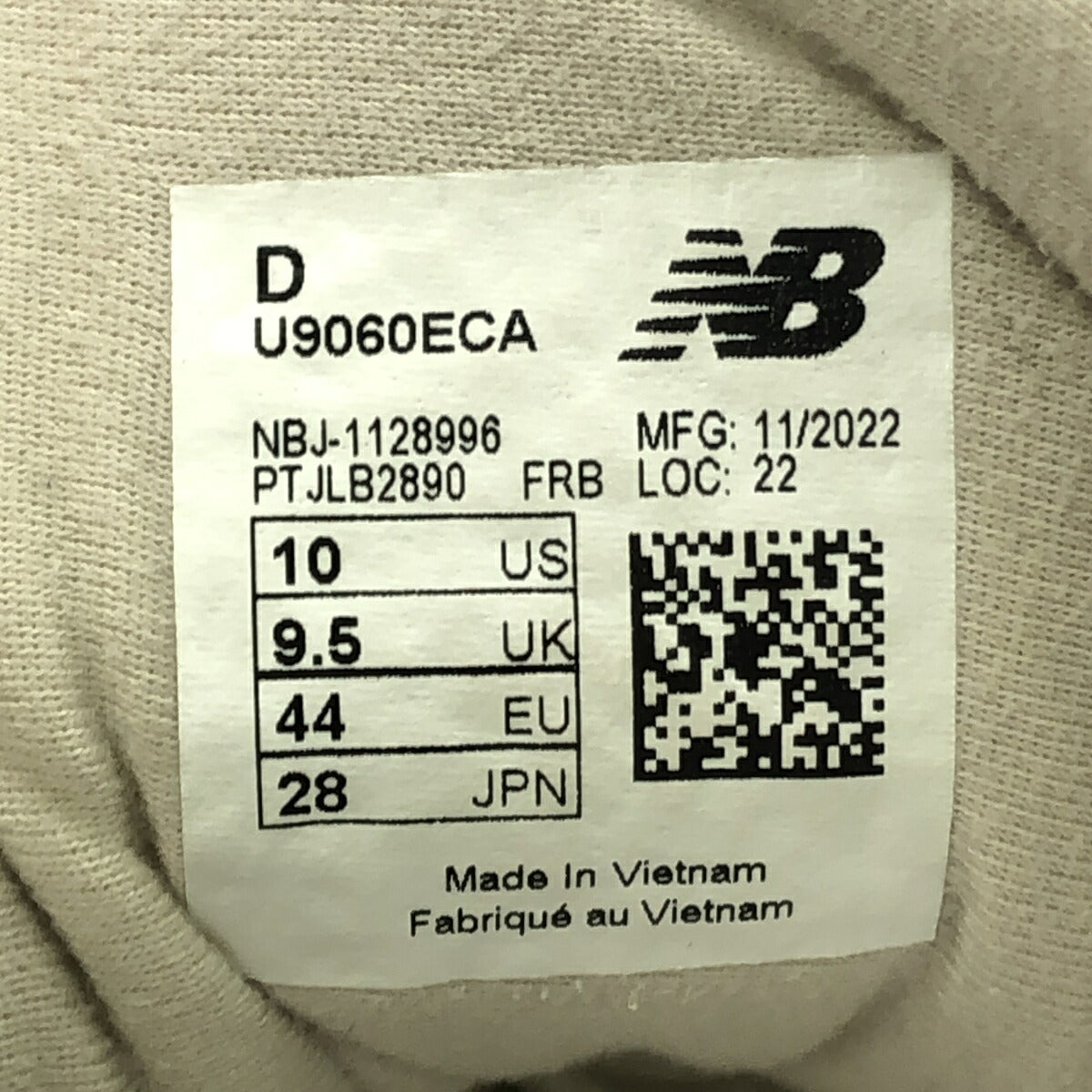 NEW BALANCE U9060ECA White Lowtop Sneakers Size 28.0