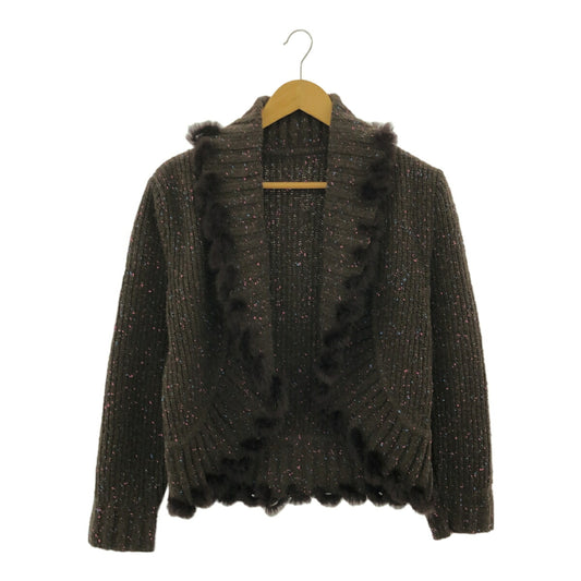 Leilian Wool Cashmere Rabbit Fur Cardigan Brown Size 7