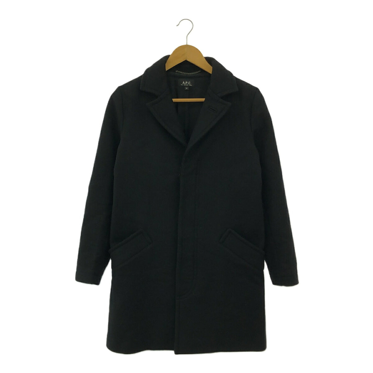 A.P.C. Black Cashmere Blend Wool Long Coat Size S