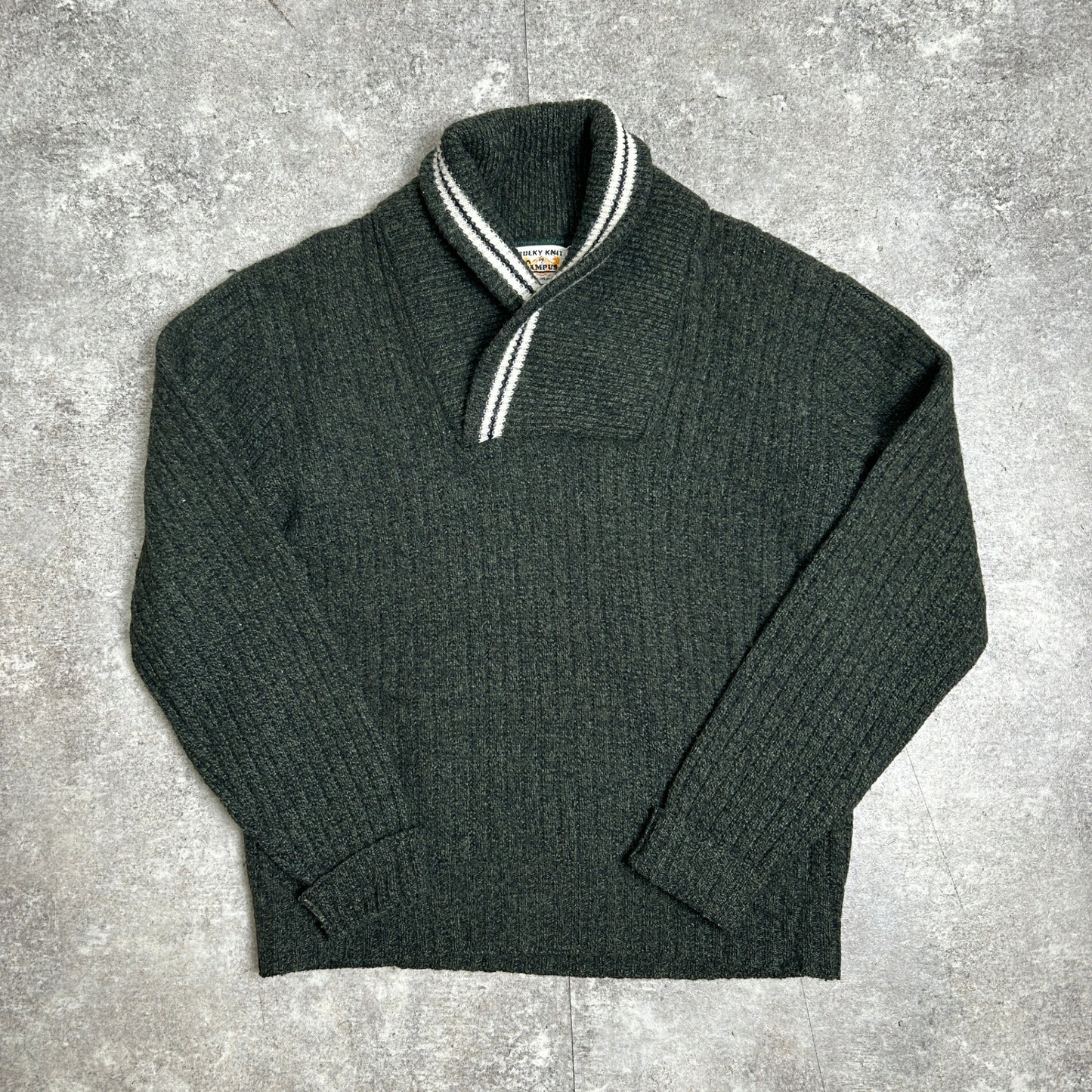 Bulky Knit by Campus 60s Vintage Shawl Wool Sweater Size XL