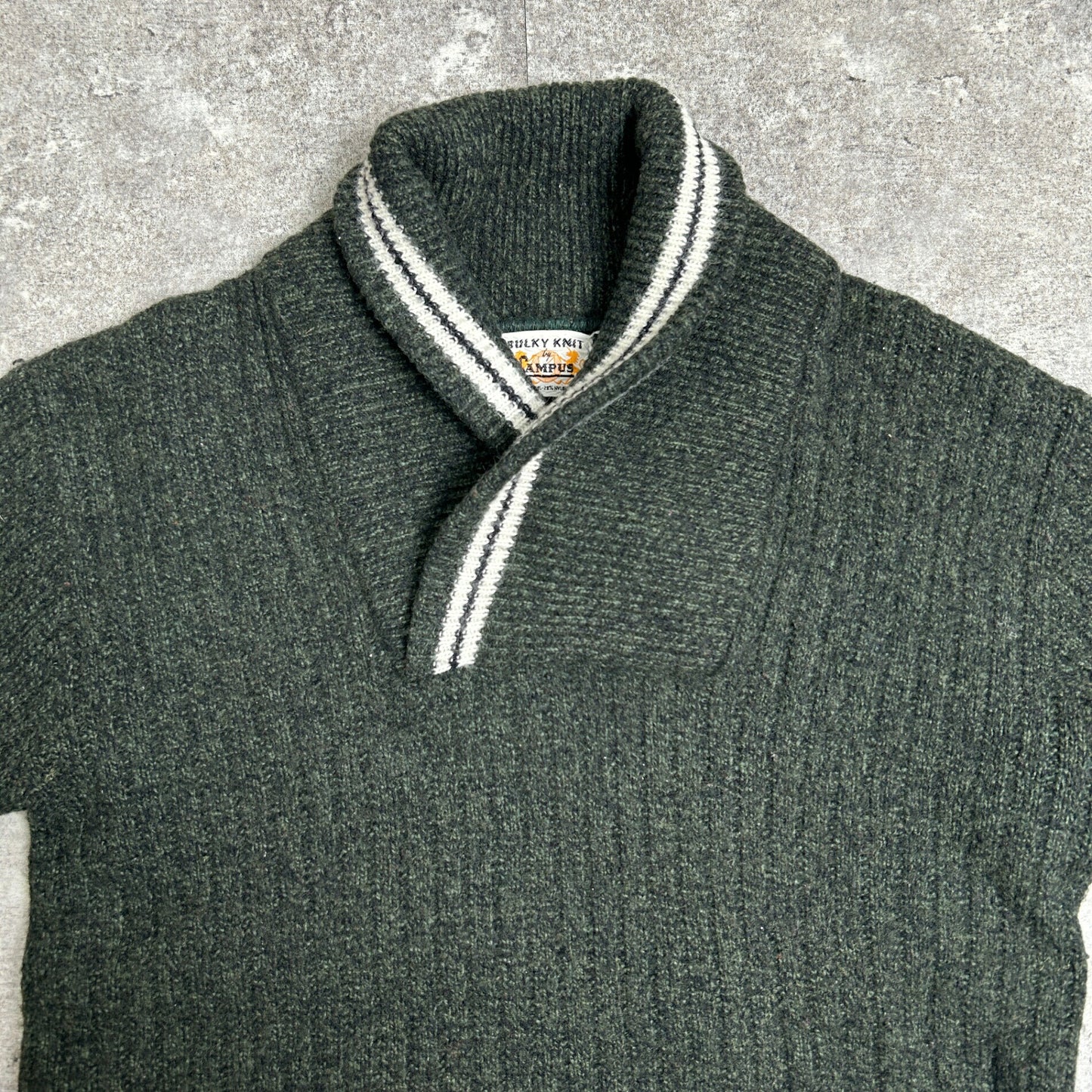 Bulky Knit by Campus 60s Vintage Shawl Wool Sweater Size XL